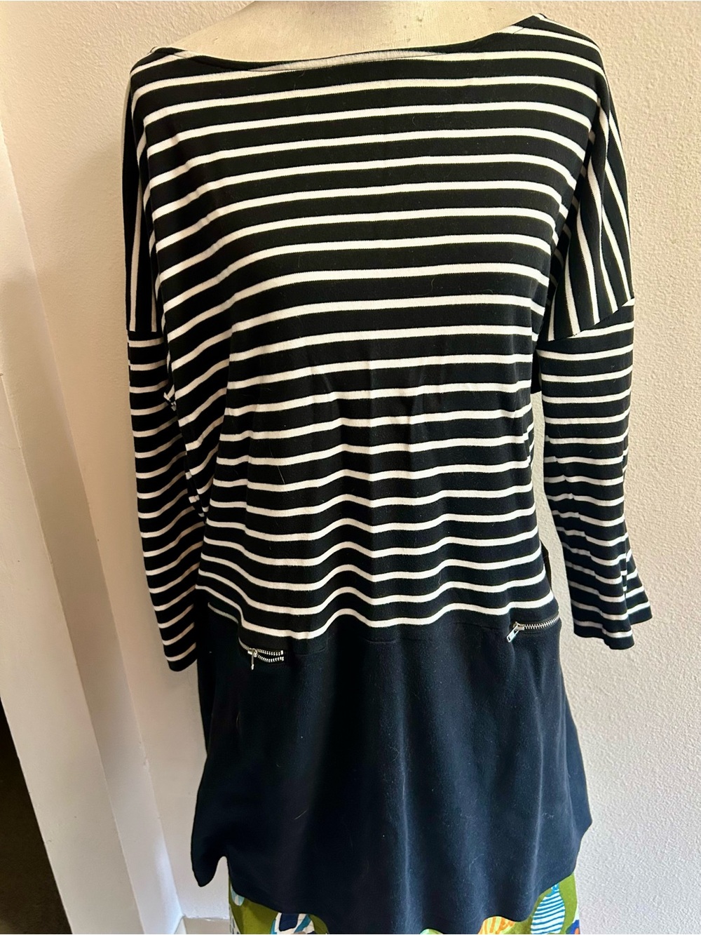 Joan Vass Black and White Striped Long Sleeve Tunic dress vintage 90’s